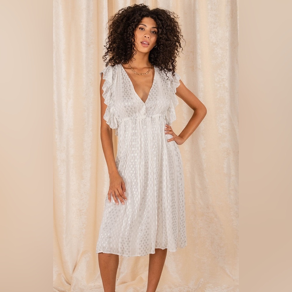NWT ANTHROPOLOGIE RAGA WHISKED AWAY SURPLICE DRESS IN SILVER WHITE SIZE SMALL - Picture 3 of 15